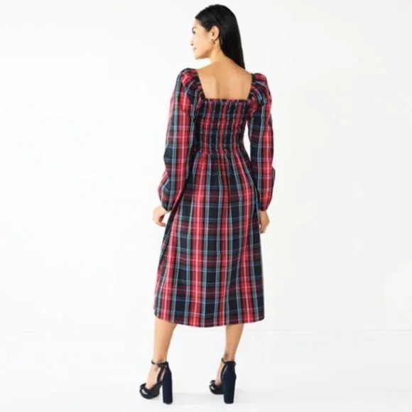 Draper James Plaid Midi Dress - Red and Blue - Picture 2 of 9